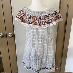 THML Anthropologie Womens Small Embroidered Off The Shoulder Tunic Floral Blouse